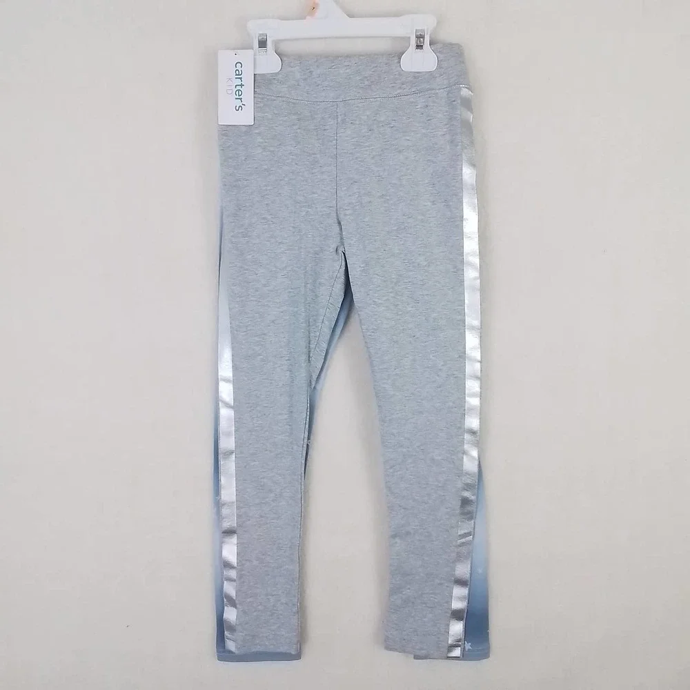 Carter's Kid Set of 2 Leggings Girl's Size 10, Blue w Stars, Grey w Racer Stripe